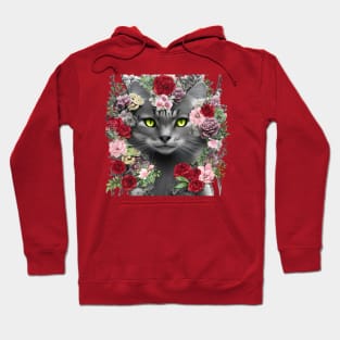 Beautiful Floral Gray Cat Hoodie